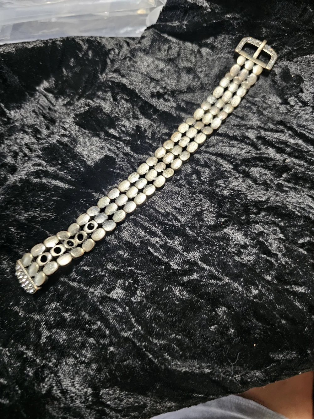 Rhinestone Buckle Link Bracelet - Two-Tone Silver with rinestones
